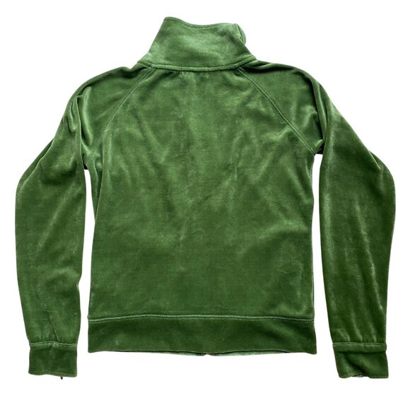 Vintage BCBG Y2K Velour Track Jacket Olive Green Zip Up Embroider Gothic Logo-S - Picture 10 of 13